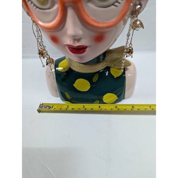 Large Ceramic Fruit lady headvase planter Multi 9" tall LEMON LUSH spectacles - Picture 2 of 9